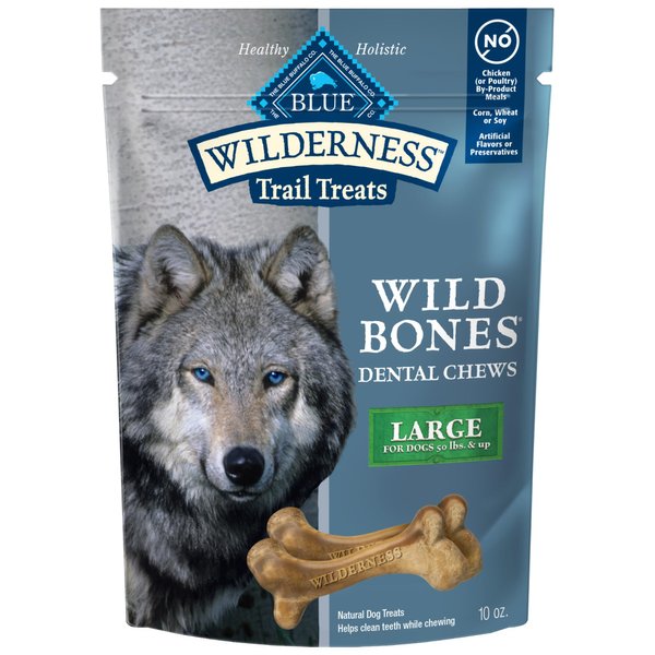 Blue Buffalo Wilderness Trail Treats Wild Bones Large Dental Chews, Grain-Free Dog Bones for Large Dogs Made with Natural Ingredients, 10-oz Bag