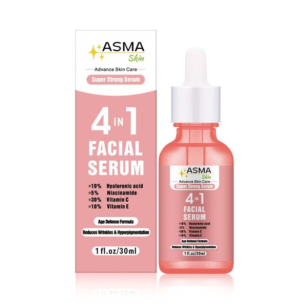 4 in 1 Facial Serum | Brightening, Pigment Control & Anti-Aging Serum with Hyaluronic Acid, Niacinamide, Vitamin C & E | Perfect Face Serum for All Skin Types | 1 oz.