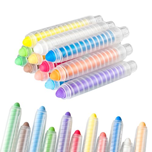 Kaemi Dustless Chalk for Kids, Non-toxic Colored Sidewalk Chalk for Toddlers, Washable Chalkboard Chalk with Holder for Blackboard Writing Drawing Outdoor Art Play(12Pcs)