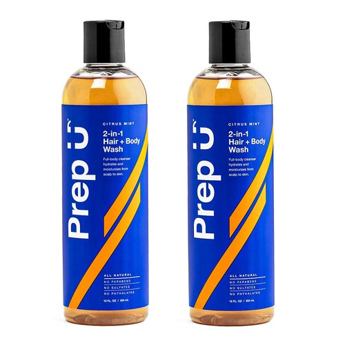 Prep U ; 2 in 1 Hair and Body Wash for Boys, Teens and Men - Plant Based, Vegan, Sensitive Skin - Citrus Mint Scent, 12 Fl Oz (2 Pack)