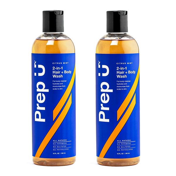 Prep U ; 2 in 1 Hair and Body Wash for Boys, Teens and Men - Plant Based, Vegan, Sensitive Skin - Citrus Mint Scent, 12 Fl Oz (2 Pack)