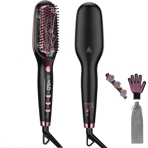 Hair Straightener,Brush Comb and Flat Iron in One,Hs1 Brush with 16 Kinds of Heat,Metal Ceramic Heating with LCD Scree.,Anti Scald and Automatic Closing Function for The Whole Family