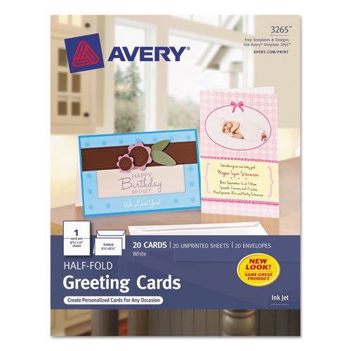 Half-Fold Greeting Cards, Inkjet, 5 1/2 x 8 1/2, Matte White, 20/Box w/Envelopes