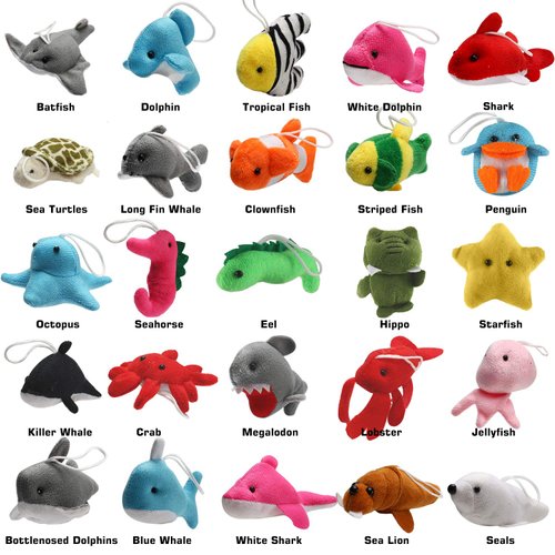 25 Pack Mini Ocean Animal Plush Toys,Sea Creatures Stuffed Toy for Kid Party Favor,Small Keychain Decoration for Christmas Tree,Goody Bag Fillers,Stocking Stuffers,Easter Eggs Fillers,Dog Cat