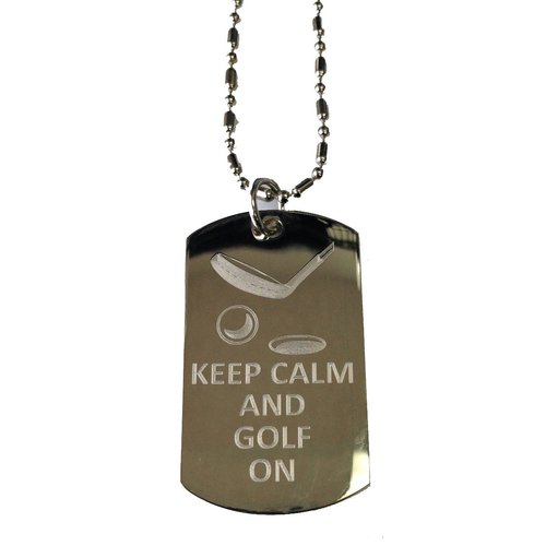 Keep Calm and Golf On - Military Dog Tag, Luggage Tag Metal Chain Necklace