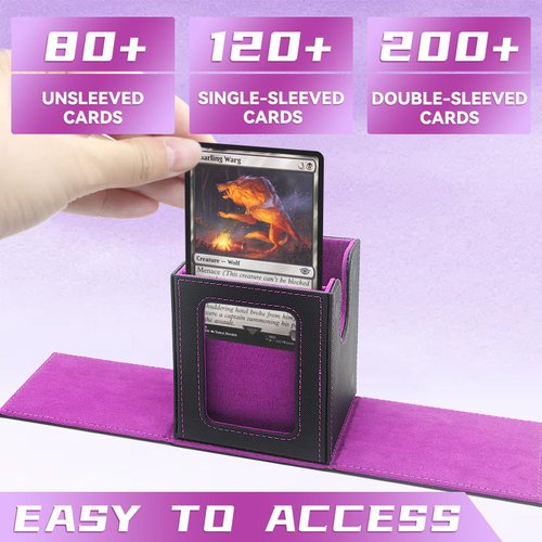 RADWIMPS Deck Box For MTG Commander Deck, Fits 100+ Cards, Magnetic Card Box Organizer With 2 Dividers & Window Display, Perfect for Magic Commander TCG, CCG Cards (Black&Purple)