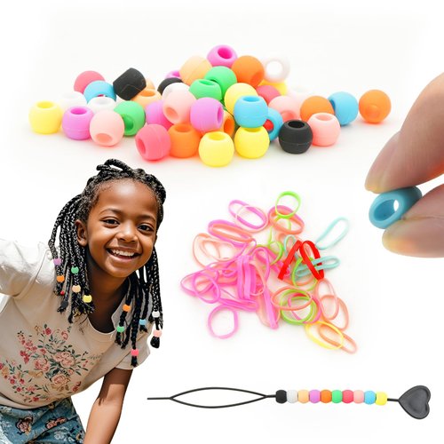 Moruiero Silicone Hair Beads for Kids Girls Braids, 50pcs beads for hair beaders for braids Soft Colorful Pony beads Bulk for Kids Girls Women Hair Accessories for Braids