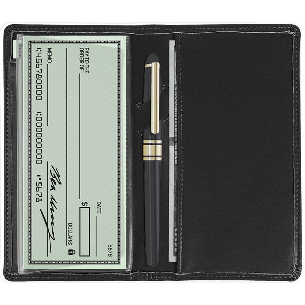 Sanlykate Leather Checkbook Cover for Men and Women, RFID Blocking Check Book Case Card Holder with Free Divider, Standard Register Duplicate Checks with pen inserts