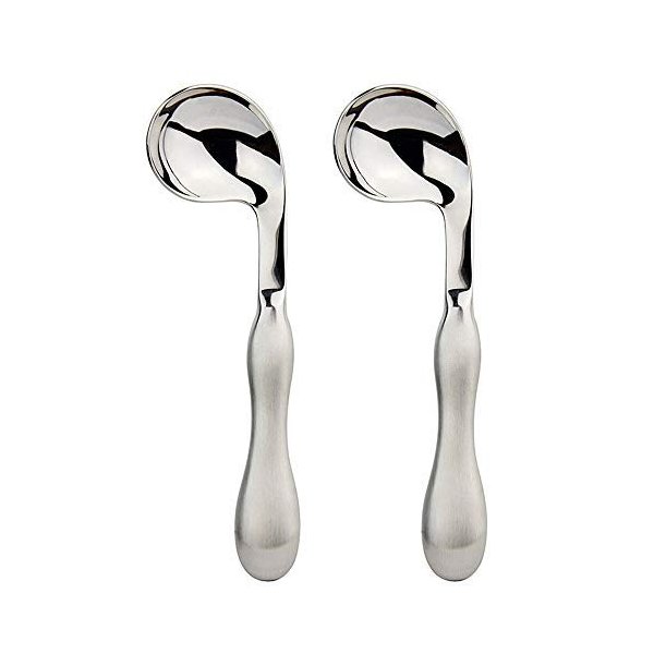 Adaptive Utensils 2pcs Curved Spoon Set Right Handed Angled Spoons Cutlery Utensil Stainless Steel Eating Silverware for Hand Tremors, Arthritis, Parkinson's or Elderly Use