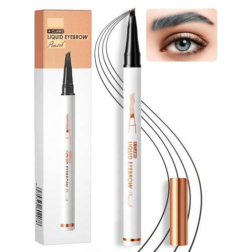 Eyebrow Pencil with 4 Fork Tip - 3D Microblading Eyebrow Tattoo Pencil - Microblading Eyebrow Pen - Waterproof Eye Brow Pencils - Eyebrow Eye Makeup Long-Lasting Waterproof Natural (#3（Gray）)