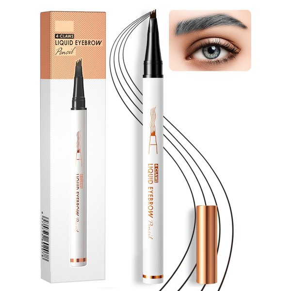 Eyebrow Pencil with 4 Fork Tip - 3D Microblading Eyebrow Tattoo Pencil - Microblading Eyebrow Pen - Waterproof Eye Brow Pencils - Eyebrow Eye Makeup Long-Lasting Waterproof Natural (#3（Gray）)