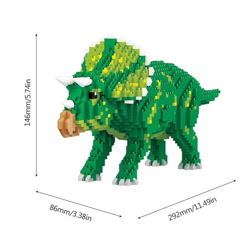 Larcele Micro Building Blocks Dinosaur Set, DIY Mini 3D Building Toy Bricks,1737 Pieces KLJM-06 (Triceratops)
