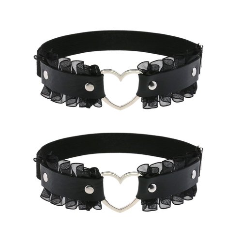 alisikee Lace Heart Thigh Garter Belt, Adjustable Leg Garters for Women, Black, 1 Pair