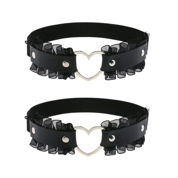 alisikee Lace Heart Thigh Garter Belt, Adjustable Leg Garters for Women, Black, 1 Pair