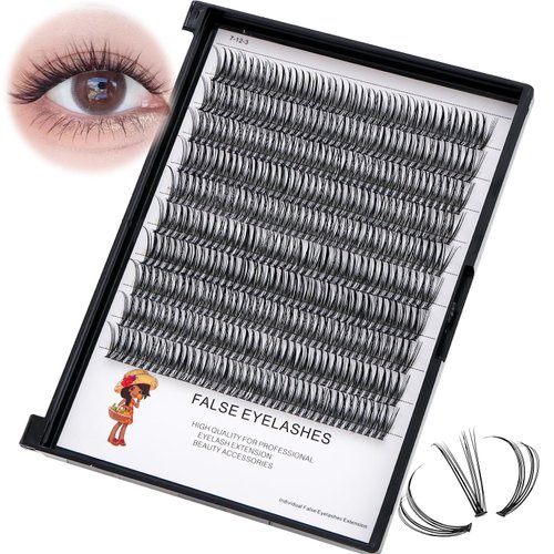 Bodermincer 400pcs D Curl Lash Clusters 8-10-12-14mm/10-12-14-16mm MIX Fish Tail Lash Cluster Premade Volume Lash Fans Volume Lashes Knotted (Black 10mm)