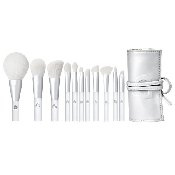 BLJ Travel Size Makeup Brush Set 11 Piece Silver Mini Brush Kit for Foundation Eyeshadow, Powder, Blush, Contour, & Concealer, Makeup Bag Included, Gift Set, Cruelty-Free