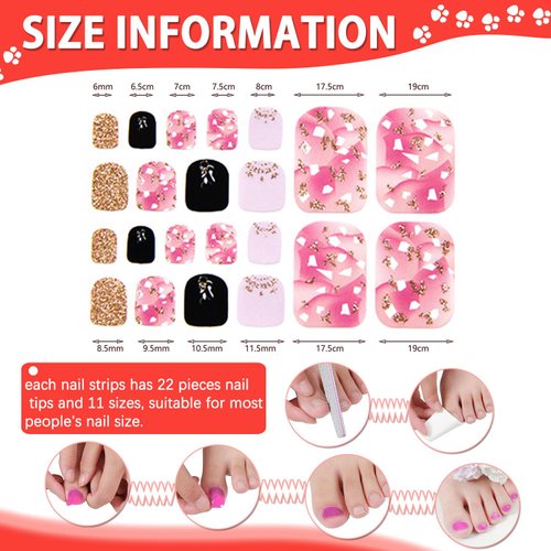 DANNEASY 20 Sheets Toe Nail Stickers Full Nail Wraps Self Adhesive Toenail Polish Strips Toes Nail Stickers Toenail Stickers Polish Manicure Sticker with Nail File, Cuticle Stick