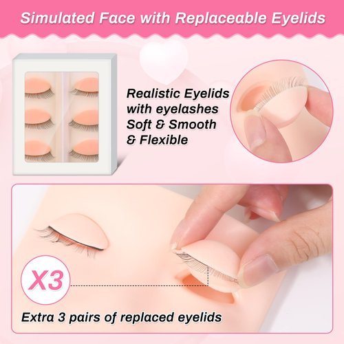 DIY Lashes Extension Kit，227 PCS Eye Lash Extension Starters Kit Lash Extension Training Supplies: Lash Mannequin Head, Removable Eyelids, Lash Glue Rings Fan, Lash Kits for Practice Grafting Makeup