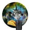 Wknoon Curious Cat Flying Through Space Reaching for a Taco in Galaxy Space Hilarious Round Mouse Pad