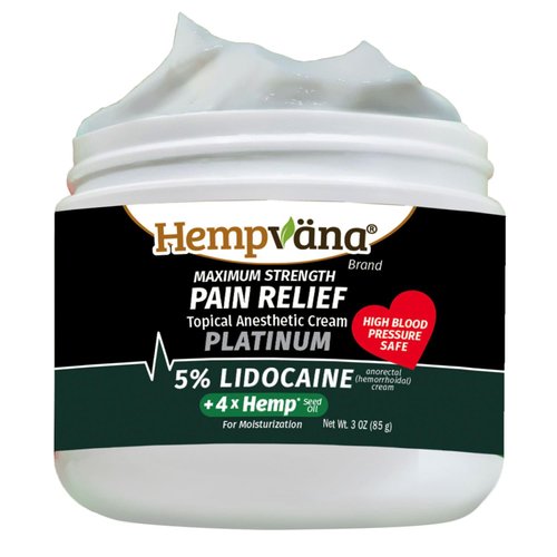 Hempvana Platinum 5% Lidocaine Relief Cream, Maximum Strength, AS-SEEN-ON-TV, Strongest Cream, Numbs Irritated Nerves for Fast Relief, Non-Greasy. Targeted Long-Lasting Relief. Enriched with Hemp