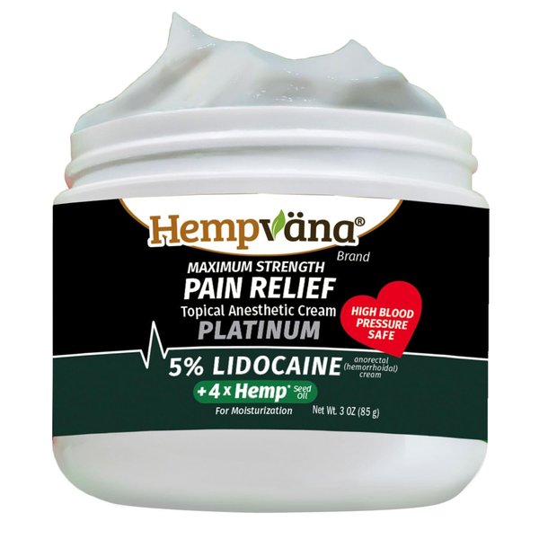 Hempvana Platinum 5% Lidocaine Relief Cream, Maximum Strength, AS-SEEN-ON-TV, Strongest Cream, Numbs Irritated Nerves for Fast Relief, Non-Greasy. Targeted Long-Lasting Relief. Enriched with Hemp