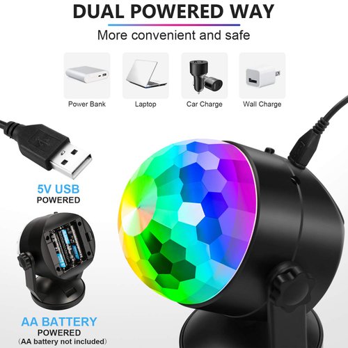 Luditek Portable Sound Activated Party Lights Indoor Outdoor, Battery Powered/USB Disco Ball Strobe Karaoke Light Stage Dancing Christmas Halloween Party Decorations Supplies for Car Room Birthday