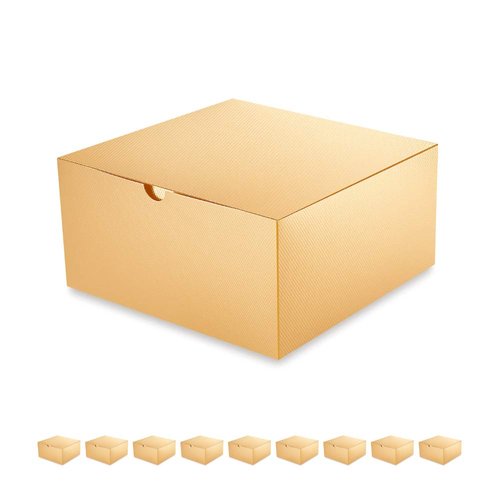 PACKQUEEN Gold Gift Boxes with Lids 10 Pack 8x8x4 Inches, Parer Bridesmaid Proposal Boxes, Gift Boxes in Bulk for Wedding, Party, Light Weight Gifts (Glossy Gold, Grain Texture)