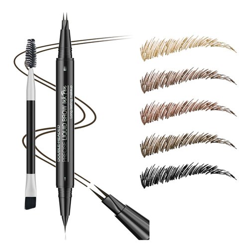 Fast Draw Eyebrow Pen, Duo Brow Microfilling Fork-Tips & Precise Tip, Natural Eyebrow Makeup Set with Spoolie Brush (#2 Medium Brown)