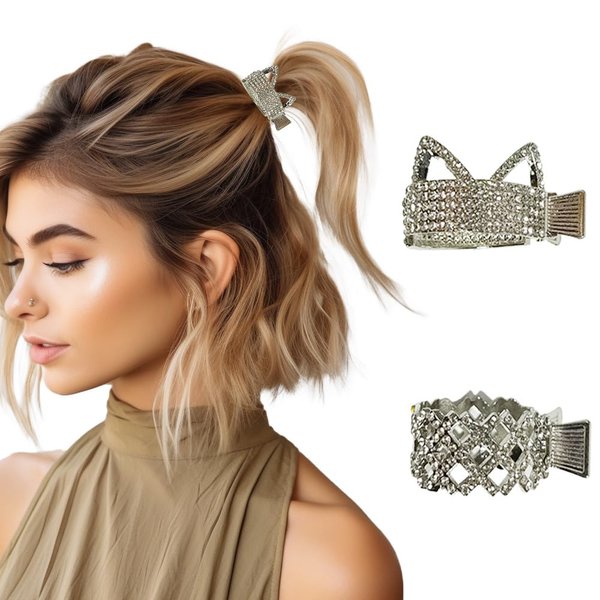 Ponytail Buckle Hair Clip Metal High Ponytail Clip Hair Accessories for Women and Girls (Style1-2Pcs)