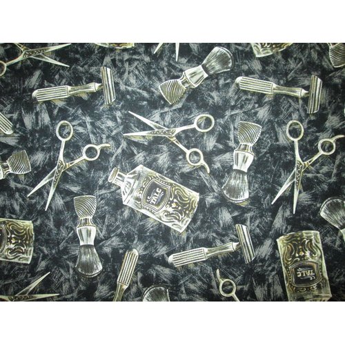 Shaving Items Hipster Mens Razor Scissors BLK Cotton Fabric Fat Quarter Fabric