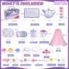 Tea Party Set for Little Girls,PRE-WORLD Princess Tea Time Toy with Food Sweet Treats Playsets,Dress Up Accessories Cloak Necklace Bracelet Jewelry Set, Kids Kitchen Pretend Play for Girls Age 3-6