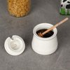 LEETOYI Honey Jar with Lid and Honey Dipper,Ceramic Honey pot,12oz (White)