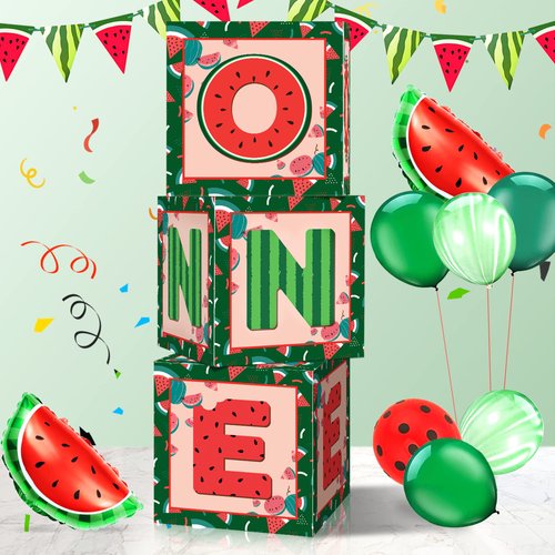 Watermelon 1st Birthday Balloon Boxes Decorations, 3pcs One BABY Watermelon Theme Balloon Boxes f...
