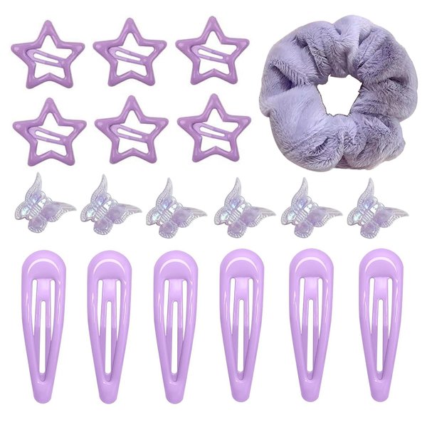Hair Clips Barrettes Metal Star Hair Clip Snap Y2K Clips Accessories Mini Butterfly Pastel Hair Clips Elastic Hair Scrunchies Bands Set Cute Accessories for Girls Women Teens (Purple)