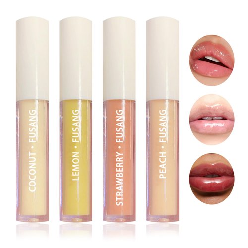 4PCS Hydrating Lip Oil,Moisturizing Long Lasting Lip Oil Set for Women,Non-Sticky Plumping Tinted Lip Balm Gloss Set,Nourishing & Shiny Lip Glow Oil for Lip Care