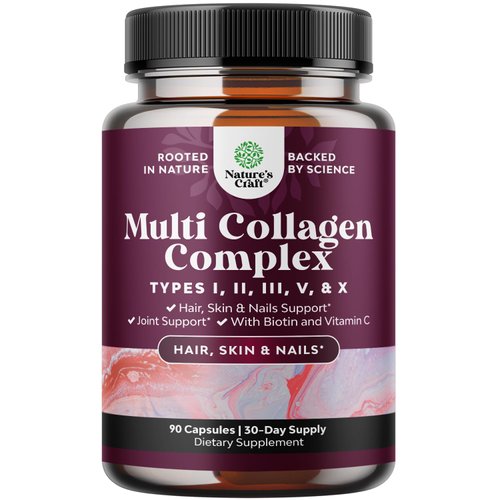 Advanced Multi Collagen Complex - Biotin and Collagen Supplement for Men and Women with BioPerine and Vitamin C - Type 1 2 3 5 & X Collagen Pills for Bone and Joint Support Hair Skin and Nails