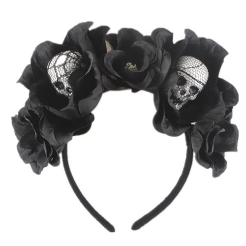EARENT Halloween Rose Skull Headband Black Flower Crown Hair Bands Gothic Floral Leaf Veils Hair Hoops Headpieces Costume Party Masquerade Decoration Hair Accessories for Women