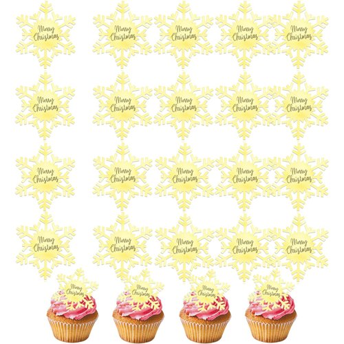 mdgfge 20Pcs Christmas Cupcake Toppers Snowflake Shapes Acrylic Gold Mirror Engraved Cake Topper Snowflake Cake Dessert Decors for Christmas Theme Winter Holiday Party Supplies