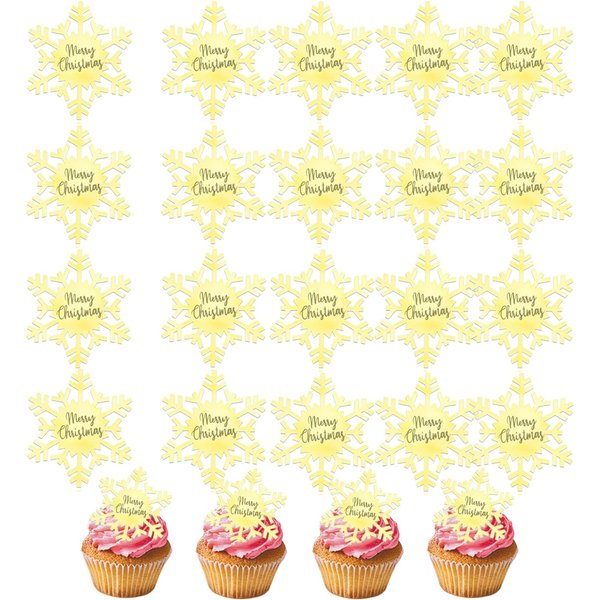 mdgfge 20Pcs Christmas Cupcake Toppers Snowflake Shapes Acrylic Gold Mirror Engraved Cake Topper Snowflake Cake Dessert Decors for Christmas Theme Winter Holiday Party Supplies