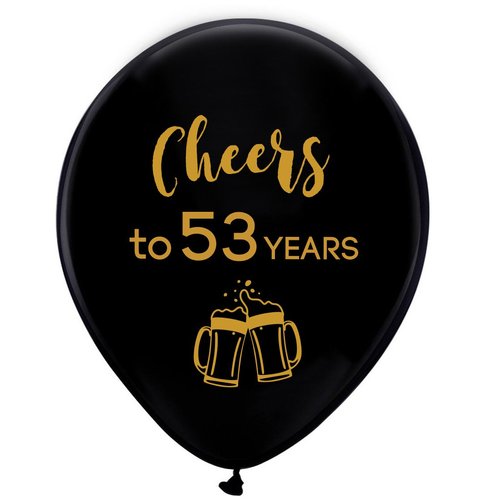 Black cheers to 53 years latex balloons, 12inch (16pcs) 53th birthday decorations party supplies for man and woman
