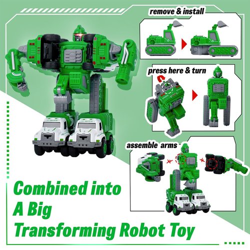 Funny Boo Transform Robot Toys for Boys City Sanitaion Vehicle Deformation Toy 5 in 1 Educational STEM Toys for Toddler Christmas Birthday Gifts