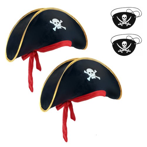 M&G House Halloween Adult and Kid's Party Pirate Hats Caribbean Pirate Hat Cap - 2 Pieces Black