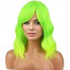 PATTNIUM Lime Green Wig Short Wavy Wig Fluorescent Green Wig for Women Girls Green Wig Bangs Synthetic Wig with Wig Cap (Lime Green)