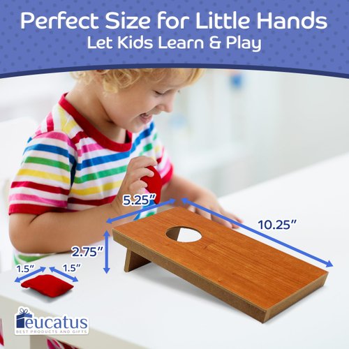 Super Fun Mini Kids Portable Cornhole Set. 2X 10.5" x 5.25" Boards with 4 Red and 4 Blue Double Lined Bags. Great Slumber Party, Sleepover or Birthday Party Game. Perfect Bag Toss Game for Your Child