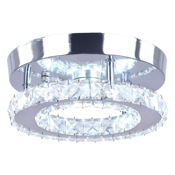 diisunbihuo Modern Mini Led Chandelier Semi Flush Mount Crystal Lighting Ceiling Crystal Lamp for Bedrooms Dinning Rooms Hallway(Round White)