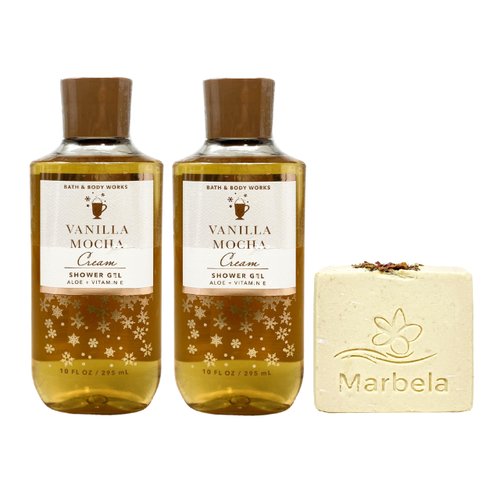 Bath & Body Works Vanilla Mocha Cream 2 Piece Shower Gel Value Pack with a Creamy Rose Bar Soap - Full Size