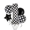 40 Inch Checkered Number Balloon 1 Black and White Race Car Birthday Balloons Baby Hippie Smile Party One Happy Dude Balloons Shower Boys 1st Birthday Race Car Theme Party Decor Supplies 5 Pcs