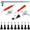 OSOF 25Pcs Tyre Valve Stem Puller Tools Set - 10Pcs TR412 Snap-in Valve Stems with 10Pcs Valve Stem Cores, 1Pcs 4-Way Valve Tool, 1Pcs Dual & 1Pcs Single Head Valve Core Remover Installer Tool