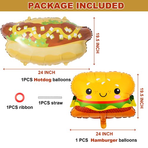 BBQ Party Balloons,5Pcs Food Themed Foil Balloons Hot Dog Hamburger Ketchup French fries Mustard Bottle for Picnic Snacks Baby Shower Birthday Party Decorations Supplies