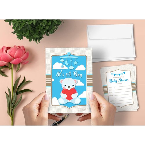 Leigha Marina It’s A Boy Baby Shower Invitations – 20 Cards & 20 Envelopes
